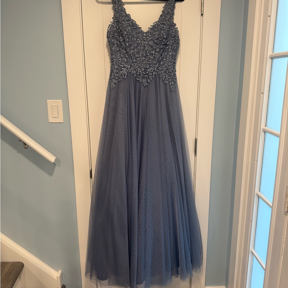 Say Yes to the Prom Blue Lace Prom Dress